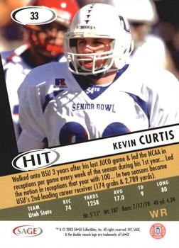 2003 SAGE HIT #33 Kevin Curtis Back