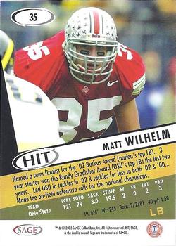 2003 SAGE HIT #35 Matt Wilhelm Back