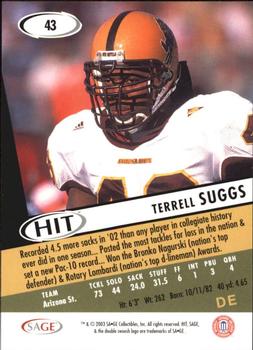 2003 SAGE HIT #43 Terrell Suggs Back