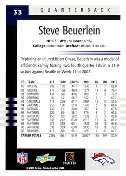 2003 Score #33 Steve Beuerlein Back