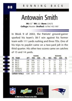 2003 Score #88 Antowain Smith Back