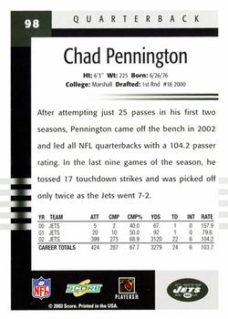 2003 Score #98 Chad Pennington Back