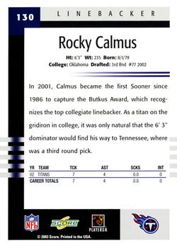 2003 Score #130 Rocky Calmus Back