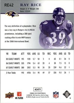 2008 Upper Deck Rookie Exclusives #RE42 Ray Rice Back