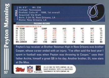 2003 Topps #97 Peyton Manning Back