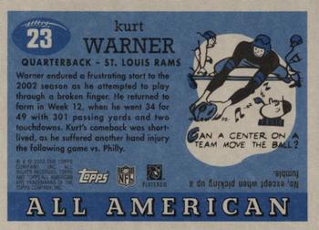 2003 Topps All American #23 Kurt Warner Back