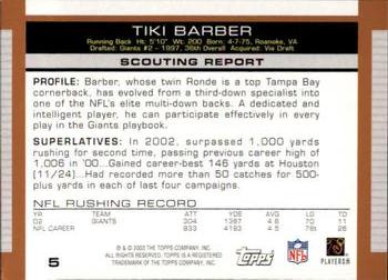 2003 Topps Draft Picks & Prospects #5 Tiki Barber Back