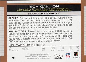 2003 Topps Draft Picks & Prospects #7 Rich Gannon Back