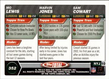 2003 Topps Total #352 Marvin Jones / Mo Lewis / Sam Cowart Back