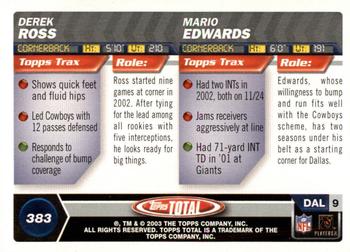 2003 Topps Total #383 Derek Ross / Mario Edwards Back