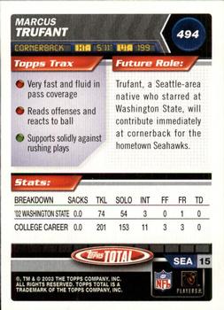 2003 Topps Total #494 Marcus Trufant Back