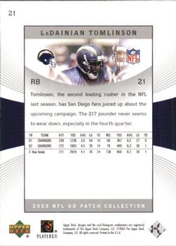 2003 UD Patch Collection #21 LaDainian Tomlinson Back