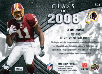 2008 Upper Deck Icons - Class of 2008 Gold #CO5 Devin Thomas Back