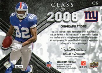 2008 Upper Deck Icons - Class of 2008 Jersey Gold #CO27 Mario Manningham Back