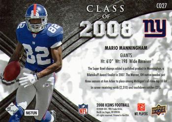 2008 Upper Deck Icons - Class of 2008 Silver #CO27 Mario Manningham Back