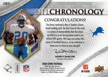 2008 Upper Deck Icons - NFL Chronology Jersey Silver #CHR21 Barry Sanders Back