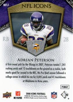 2008 Upper Deck Icons - NFL Icons Blue #NFL1 Adrian Peterson Back