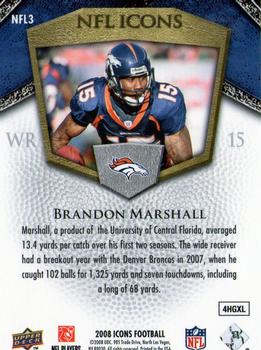 2008 Upper Deck Icons - NFL Icons Blue #NFL3 Brandon Marshall Back