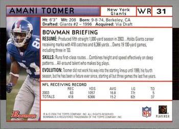 2004 Bowman #31 Amani Toomer Back
