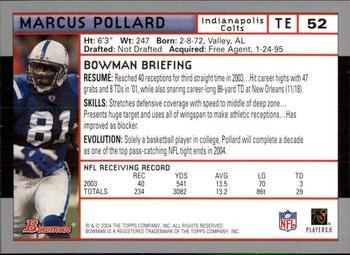 2004 Bowman #52 Marcus Pollard Back