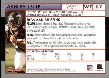 2004 Bowman #57 Ashley Lelie Back