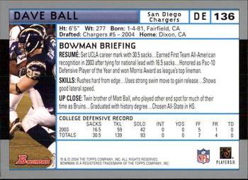 2004 Bowman #136 Dave Ball Back