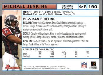 2004 Bowman #190 Michael Jenkins Back