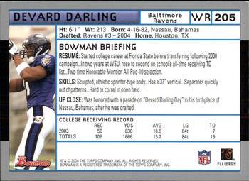 2004 Bowman #205 Devard Darling Back