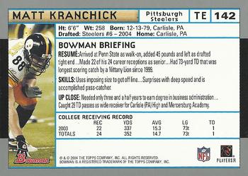 2004 Bowman #142 Matt Kranchick Back