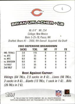 2004 Bowman's Best #4 Brian Urlacher Back