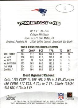 2004 Bowman's Best #15 Tom Brady Back