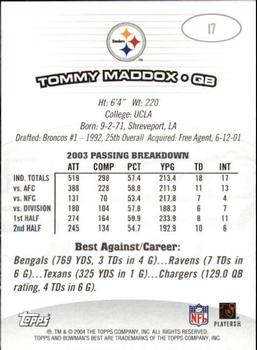 2004 Bowman's Best #17 Tommy Maddox Back