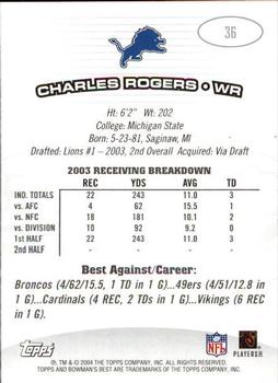 2004 Bowman's Best #36 Charles Rogers Back