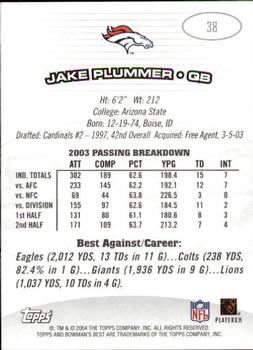 2004 Bowman's Best #38 Jake Plummer Back