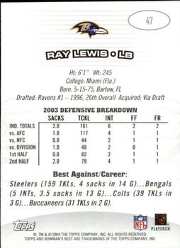 2004 Bowman's Best #47 Ray Lewis Back