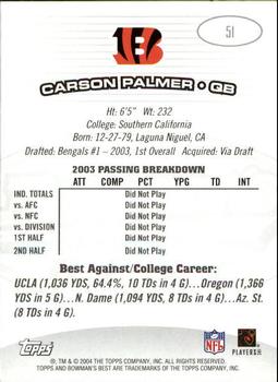 2004 Bowman's Best #51 Carson Palmer Back
