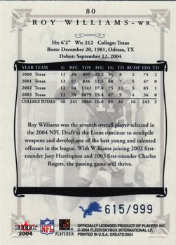 2004 Fleer Greats of the Game #80 Roy Williams Back