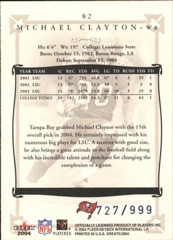 2004 Fleer Greats of the Game #82 Michael Clayton Back