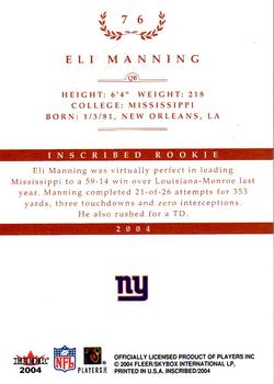 2004 Fleer Inscribed #76 Eli Manning Back