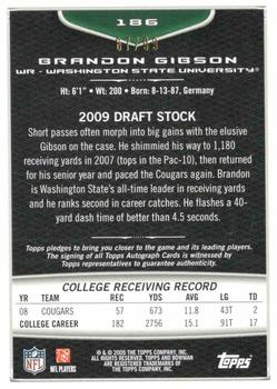 2009 Bowman Draft Picks - Rookie Autographs Bronze #186 Brandon Gibson Back