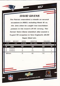 2004 Score #187 David Givens Back