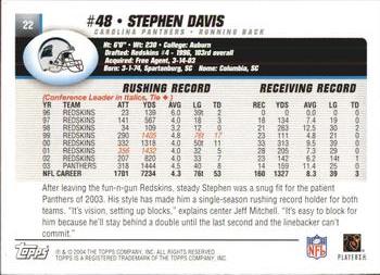 2004 Topps #22 Stephen Davis Back