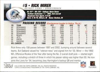 2004 Topps #28 Rick Mirer Back