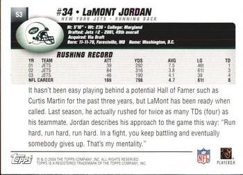 2004 Topps #53 LaMont Jordan Back