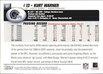 2004 Topps #87 Kurt Warner Back