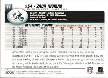 2004 Topps #91 Zach Thomas Back