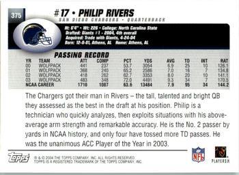 2004 Topps #375 Philip Rivers Back