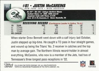 2004 Topps #11 Justin McCareins Back