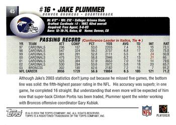 2004 Topps #45 Jake Plummer Back