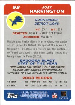 2004 Bazooka #99 Joey Harrington Back